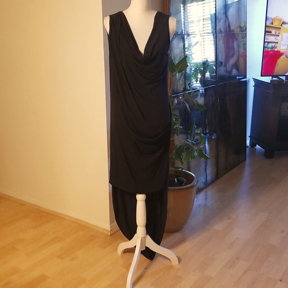 Michael Kors Black Asymmetrical Sleeveless Dress Cowl Neck